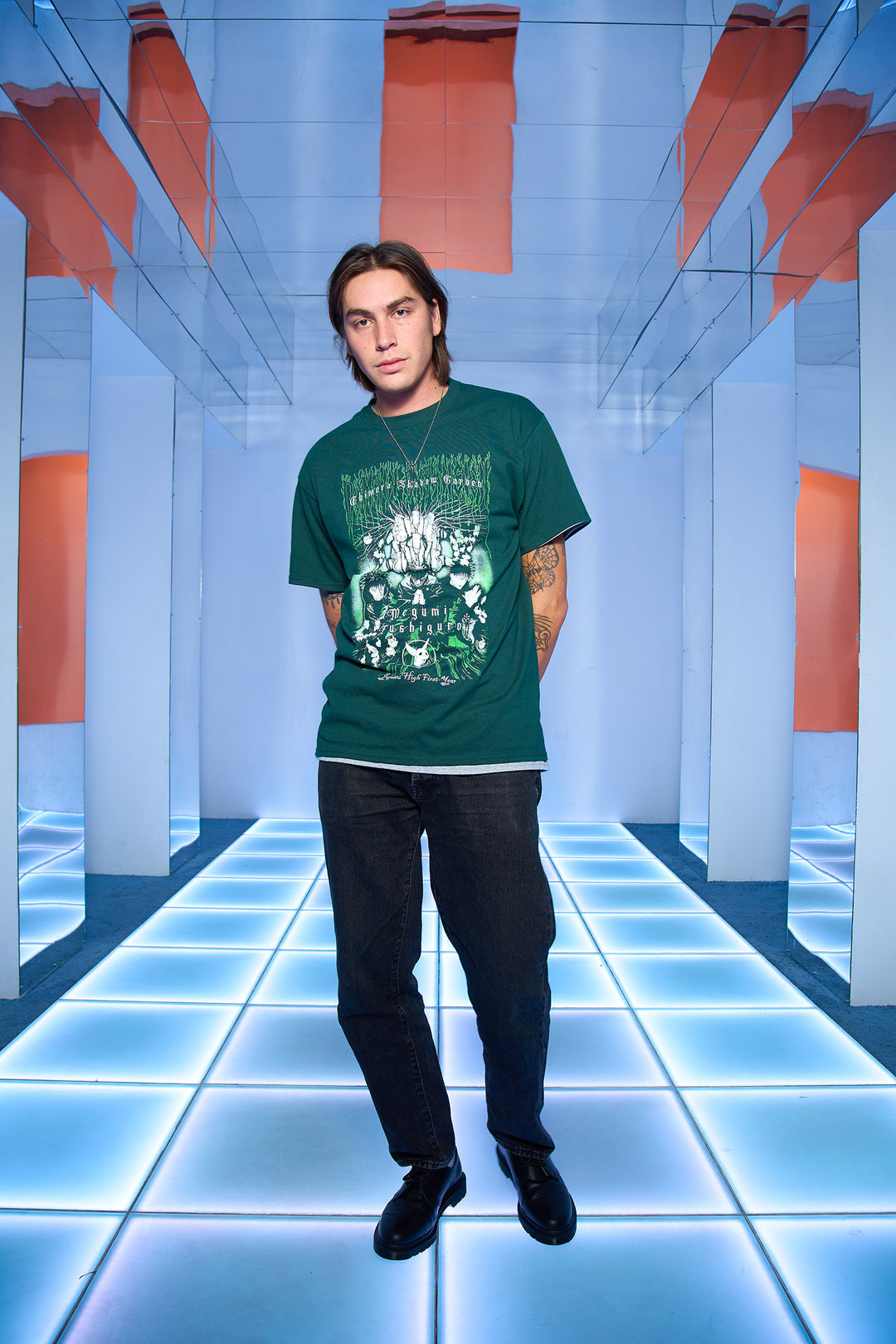 Megumi Fushiguro Mirrored Tee - Dark Green