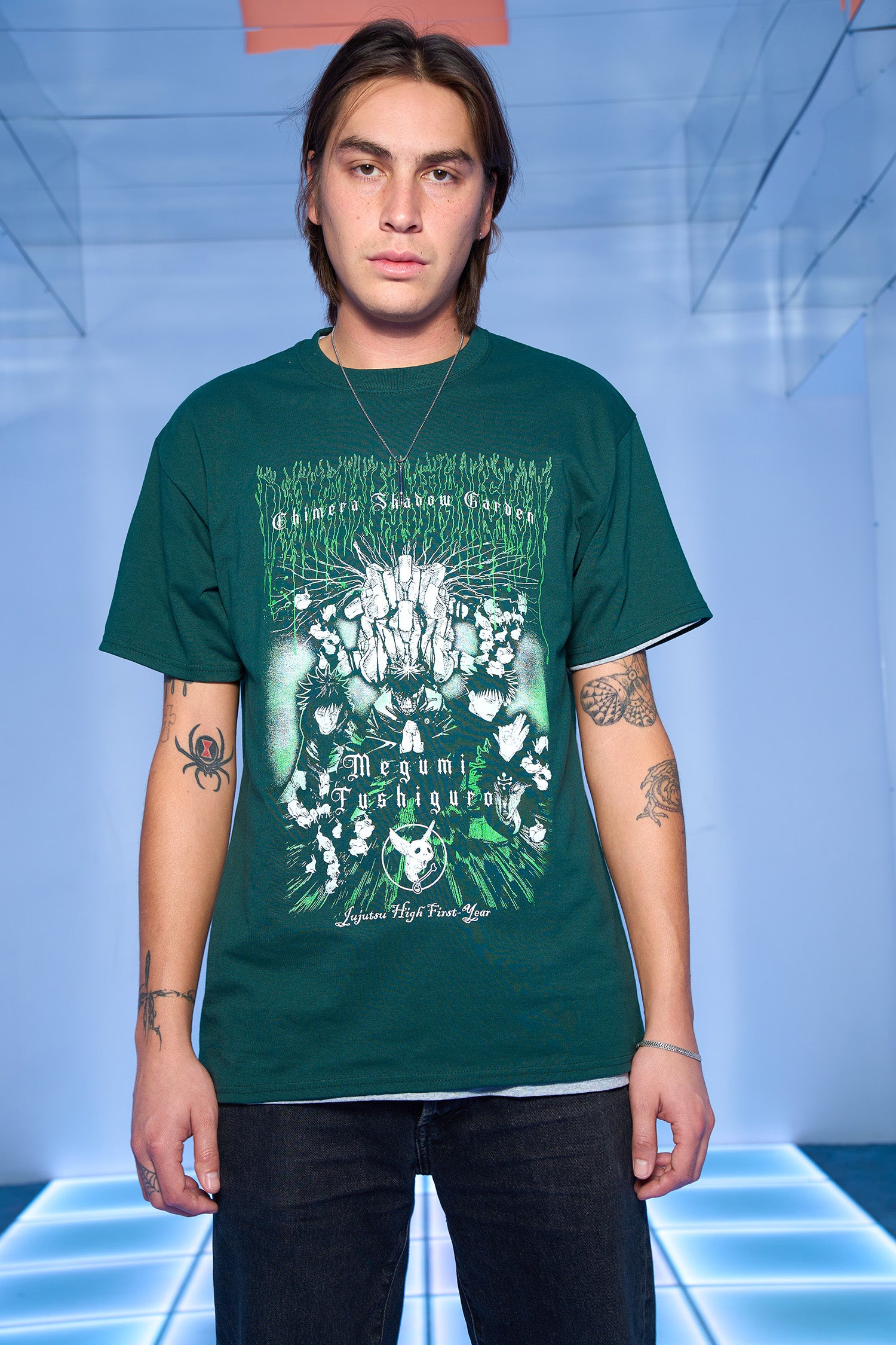megumi． Megumi Fushiguro Mirrored Tee - Dark Green – Shonen Jump Store