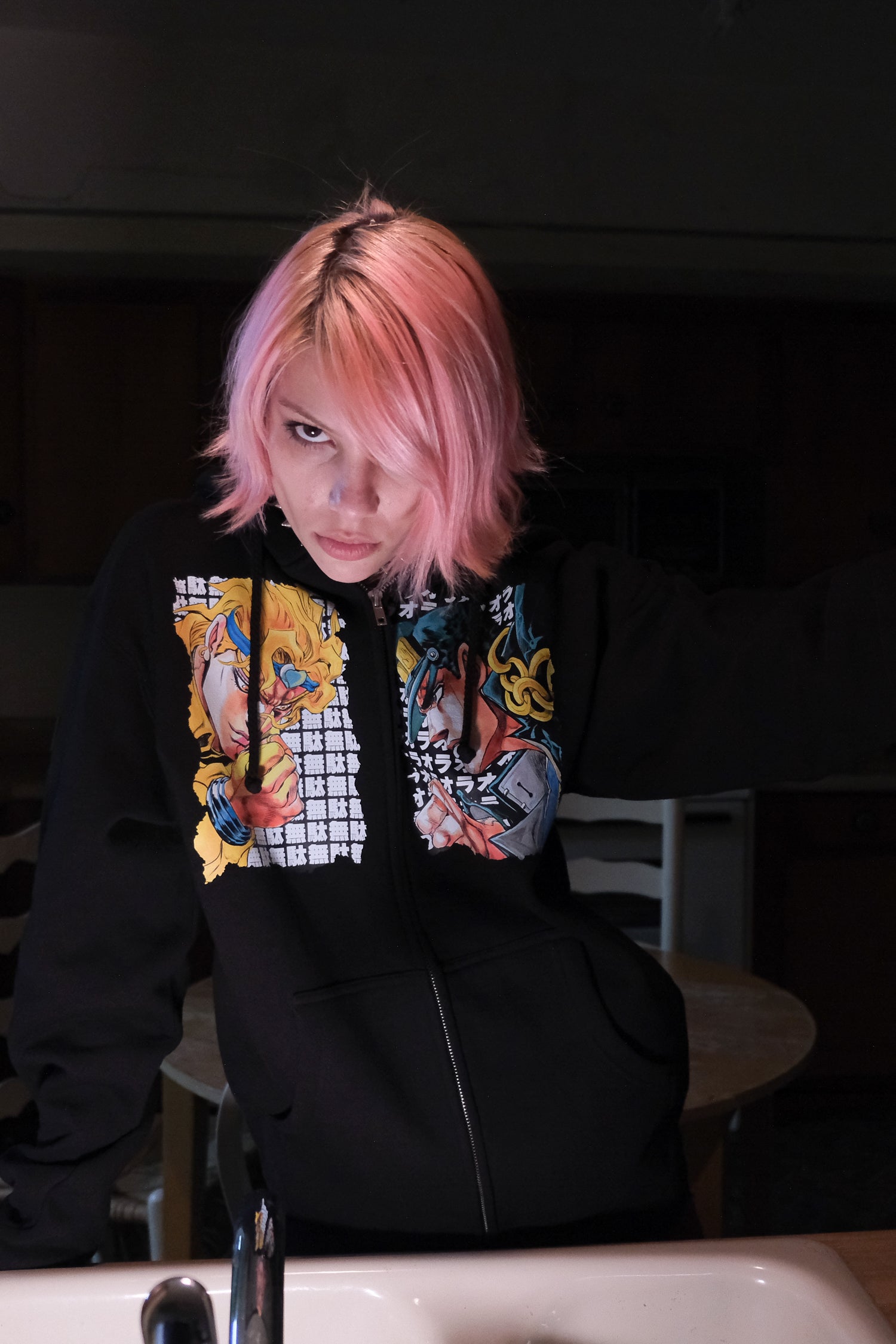 JoJo's Bizarre Adventure Face Off Zip Hoodie - Black JoJo's Bizarre Adventure Face Off Zip Hoodie - Black