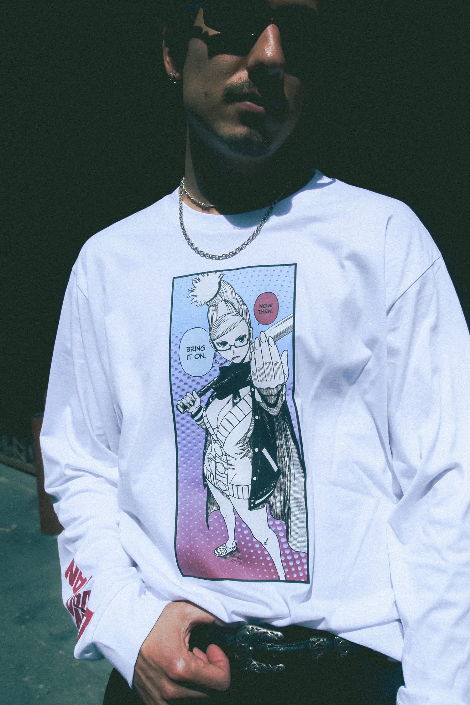 Dandadan Bring it On Long Sleeve Tee - White – Shonen Jump Store Dandadan Bring it On Long Sleeve Tee - White – Shonen Jump Store
