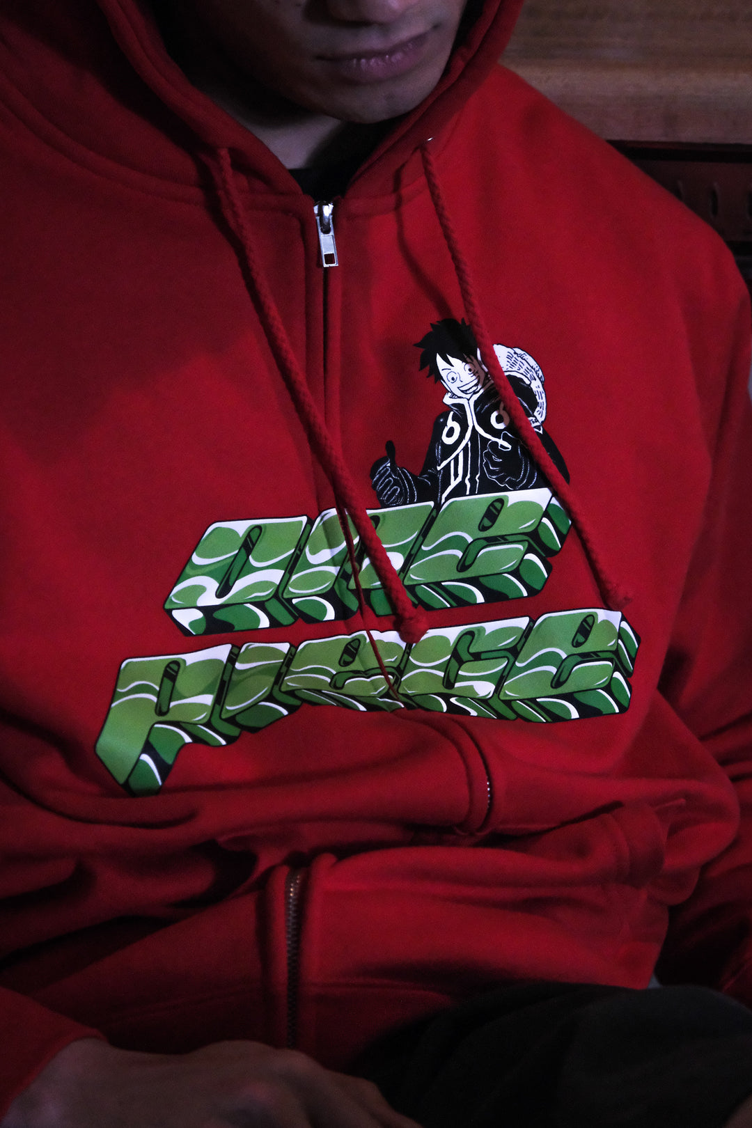 One Piece Luffy Chrome Zip Hoodie - Red